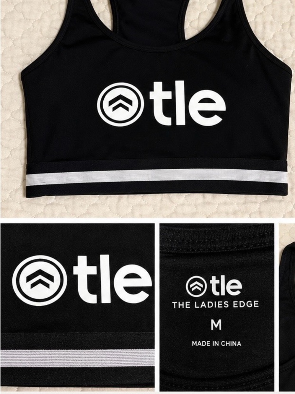 TLE - Black Racerback Sports Bra with Contrast Band - The Ladies Edge